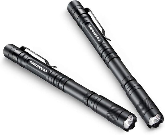 Pen Flashlight, 3 Modes Small Pen Light Flashlight, Super Bright Powered by 2xAA Battery(Not Included) IP54 Waterproof with Pocket Clip Penlight for Emergency, Inspection, Medical -2 Pack