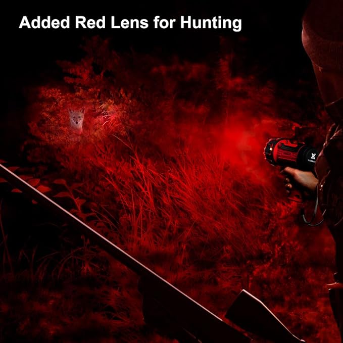 YIERBLUE Rechargeable Spotlight with 200000 Lumen LED, IP67 Waterproof Handheld Flashlight Searchlight with Detachable Red Light Filter, 10000mAh Long Running