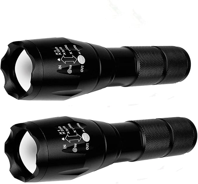 2 Pack Tactical Flashlights Torch, Military Grade 5 Modes 3000 High Lumens Led Waterproof Handheld Flashlight for Camping Biking Hiking Outdoor Home Emergency