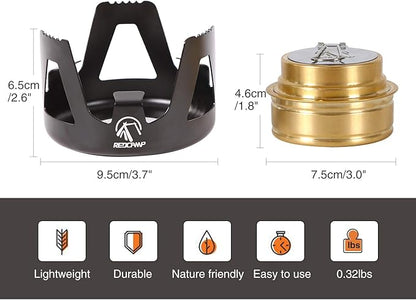 REDCAMP Mini Alcohol Stove for Backpacking, Lightweight Brass Spirit Burner with Aluminium Stand for Camping Hiking, Black