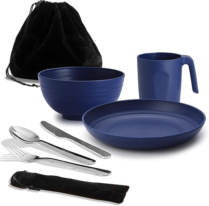 Camping Utensils, Reanea amping Mess Kit for Travel, Camping, Picnic, Outdoor, Camping Gear Include Knife, Spoon, Fork Cutlery Set, Cup, Bowl, Plate, Camping Essentials for 1