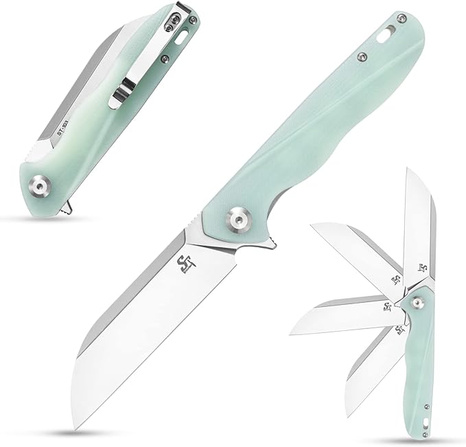 Sitivien ST103 Folding Knife, D2 Steel Blade+G10 Handle Pocket Knife, EDC Tool Knife for Outdoor, Camping, Hunting, Survival (Jade)