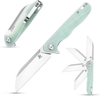 Sitivien ST103 Folding Knife, D2 Steel Blade+G10 Handle Pocket Knife, EDC Tool Knife for Outdoor, Camping, Hunting, Survival (Jade)