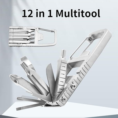 12 in 1 Multitool Slot Hex Star Screwdriver Bit Box Bottle Opener Card Remover Stainless Steel Folding Multi Tool, Portable Keychain Attachment, Home and Outdoor Use