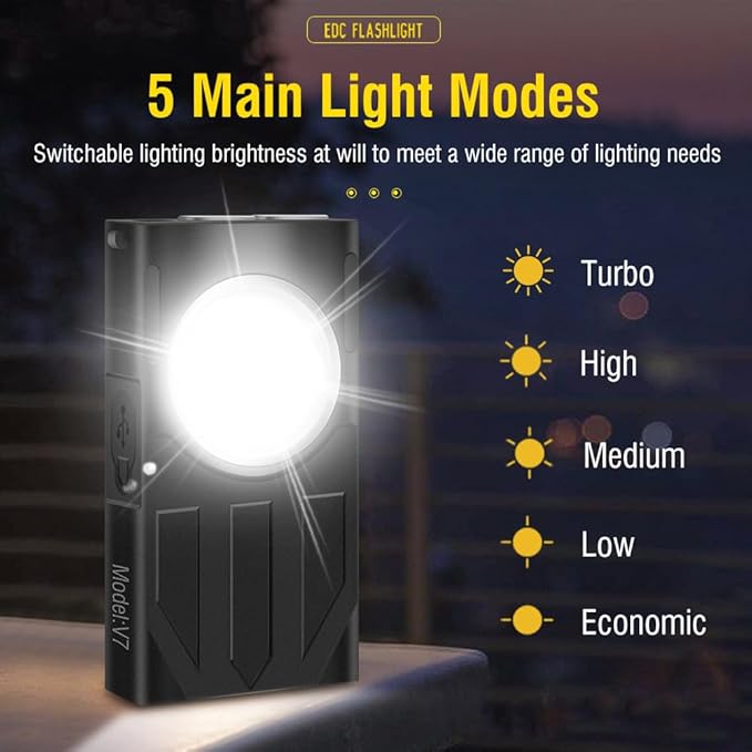 UniqueFire V7 Mini EDC Rechargeable Flashlight 1100 High Lumens, 365nm UV Blacklight 10 Modes Multi-Color Light Source, Small Pocket Keychain Flash light with Magnetic