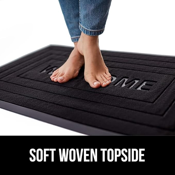 GORILLA GRIP 100% Waterproof All-Season WeatherMax Doormat, 23x35, Durable Natural Rubber, Stain and Fade Resistant, Low Profile, Indoor Outdoor Doormats, Easy Clean Patio Entry Mat, Black Welcome