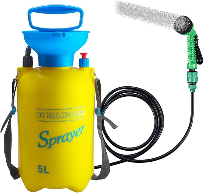 Finderomend Portable Shower for Camping with 7 Spray Modes, 1.3 Gallon Hand Press Camping Shower with Removable Hose and Shower Head,5L