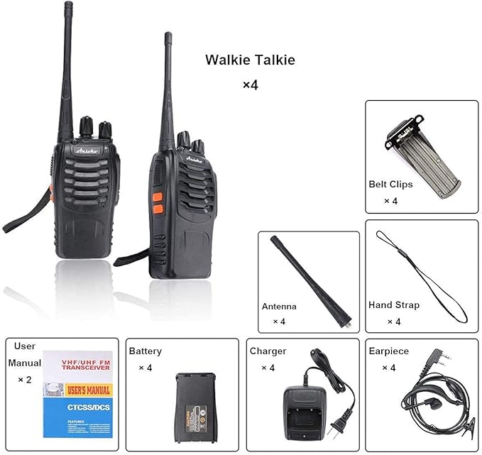 Long Range Walkie Talkies Rechargeable Two Way Radios 16-Channel UHF 2-Way Radio for Adults (Pack of 4)