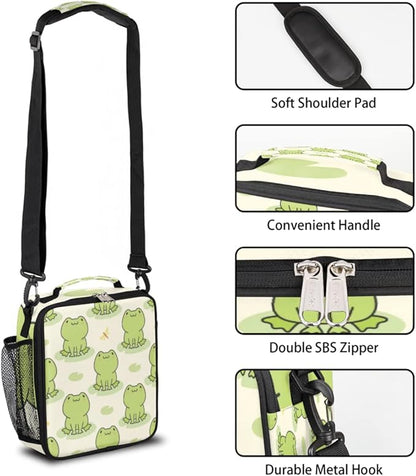 Pardick Cute Frog Kids Lunch Bag Animal Green Frogs Insulated Lunch Box for Boys Girls Waterproof Lunch Bento Tote Bags Thermal Lunchbox School Lunchbox Insulated with Shoulder Strap