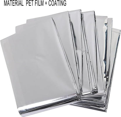 4Pack Outdoor Aluminum Foil Warming Blanket for Wilderness Survival, Camping, Easy Tenting - Rain and Sun Protection - Reflective Warming First Aid Aluminum Foil Blanket (Silver)