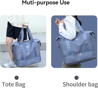 Large Travel Duffel Bag with Shoe Compartment, Gym Tote Carry on Bags for women, Lightweight Duffel Bags with Trolley Sleeve fit for Travel and Sport(Blue)
