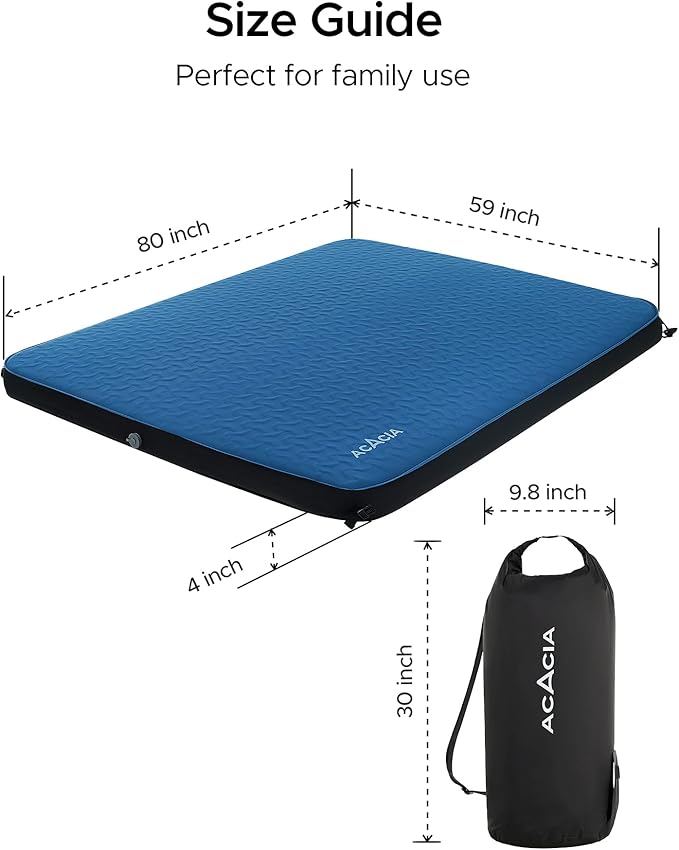 ACACIA 4" Thick Self Inflating Sleeping Pad with Foam, Innovative Y-Shaped Telescopic Structure, Ultraportable Camping Air Mattress with Pump Sack, Outdoor Compact Sleep Bed for Travel Tent Car