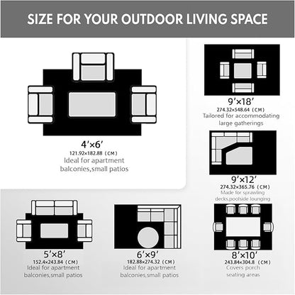 wikiwiki Outdoor Rug, 8x10ft Waterproof Reversible Mat Indoor Outdoor Rugs Carpet, Small Area Rug Plastic Straw Rug for Patio Deck Balcony Pool RV Camping Beach Picnic, Grey, Rugscape Series