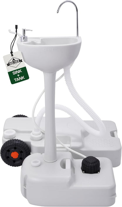Hike Crew Portable Camping Sink & Waste Tank | Large Outdoor Hand Washing Station with 4.5 Gal Capacity, Hands-Free Foot Pump, Faucet, Soap Dispenser & Towel Rack | includes 8 Gal Travel Waste Tank