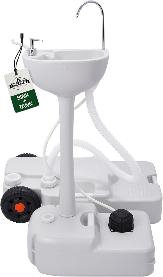 Hike Crew Portable Camping Sink & Waste Tank | Large Outdoor Hand Washing Station with 4.5 Gal Capacity, Hands-Free Foot Pump, Faucet, Soap Dispenser & Towel Rack | includes 8 Gal Travel Waste Tank