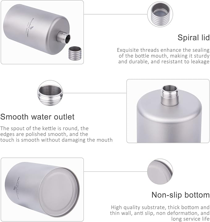 Boundless Voyage Titanium Hip Flask Pocket Flagon Camping Portable Alcohol Bottle Drink Sports Water Bottle 200ml/6.7oz-Ti3068D