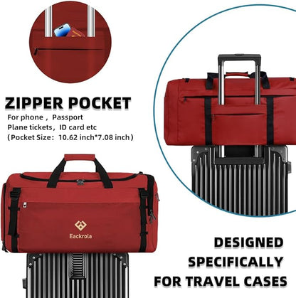 Eackrola Extra Large Sports Gym Bag, Travel Duffel bag with Wet Pocket & Shoes Compartment for men women, 85L, Lightweight （Red）