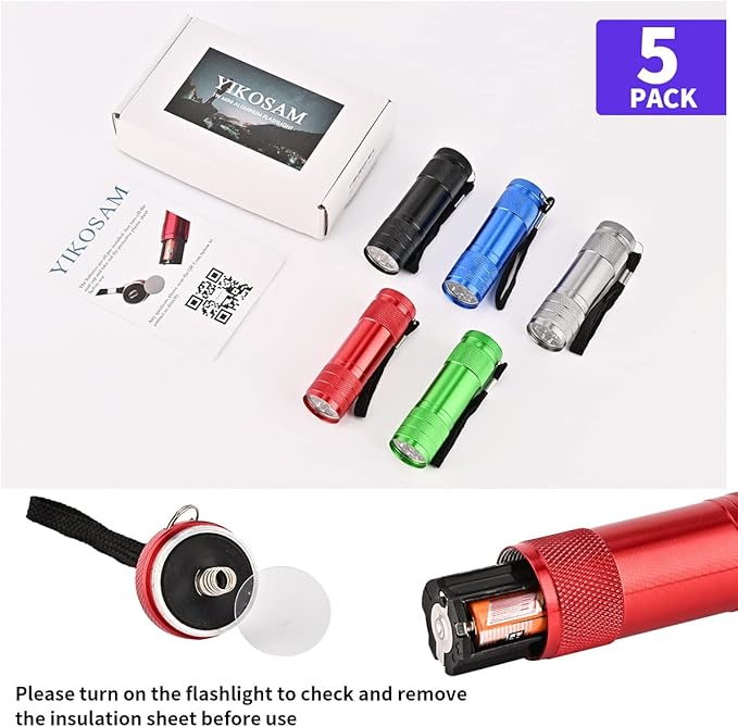 5 Pcs UV Black Light Flashlights Bulk, 9 Led 395-400nm Mini Blacklight Handheld Portable Torch Pet Urine Detector for Bed Bug, Hair, Dog Cat Urine and Stains Batteries Included