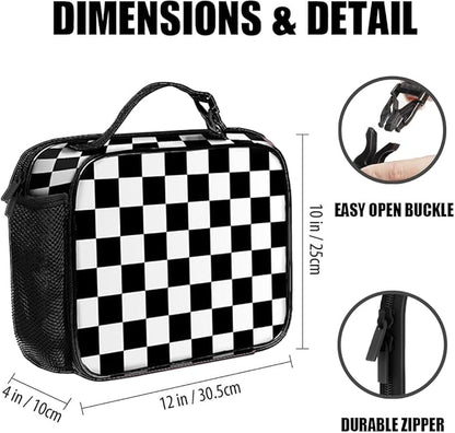 Checkered Lunch Bag Reusable Insulated Lunch Box Keep Food Cooler Thermal Lunch Tote for Women Men