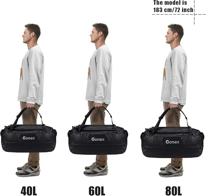 Gonex 80L Duffel Bag Backpack, Convertible to Gym Backpack and Handbag for Men Women, Water-Repellent for Hiking Camping Travelling Cycling, Black