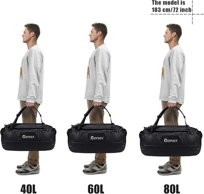 Gonex 80L Duffel Bag Backpack, Convertible to Gym Backpack and Handbag for Men Women, Water-Repellent for Hiking Camping Travelling Cycling, Black