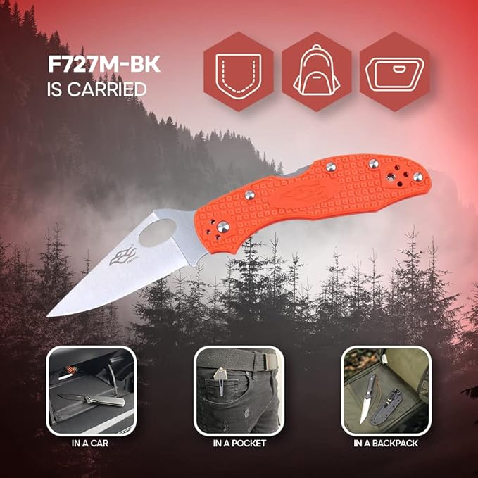 Firebird GANZO F759M Pocket Folding Knife 440C Stainless Steel Blade Nylon Glass Fiber Anti-Slip Handle with Clip Fishing Camping EDC Knife (Orange)