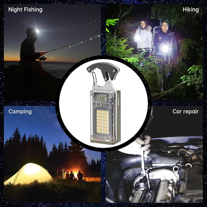 LED Multitool Small Flashlight, Keychain Light, Solar Rechargeable COB Multi-Function Mini Work Light, 1000 Lumens Rechargeable, 8 Lighting Modes Green