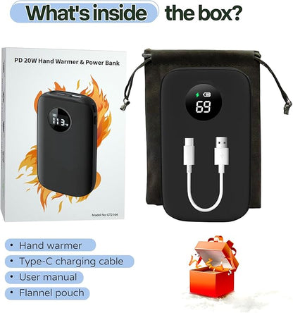 Hand Warmers Rechargeable,9600mAh Portable Pocket Heater Power Bank,10 Hours of Warmth,Dual-Sided Heating,Reusable,20W Fast Charging