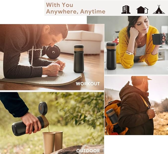 Classic Portable French Press Coffee Mug 12 oz with Carry Loop, Stainless Steel French Press Coffee Maker, BPA Free Great for Camping and Travel