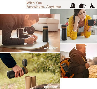 Classic Portable French Press Coffee Mug 12 oz with Carry Loop, Stainless Steel French Press Coffee Maker, BPA Free Great for Camping and Travel