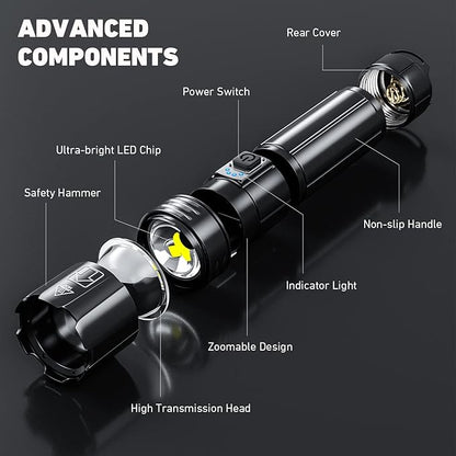 Rechargeable LED Flashlights High Lumens,900000 Lumen Super Bright Flashlight with USB Output, 14 Hours Runtime 5000ɱAh Large Capacity Flash Light, Powerful Flashlight for Home, Camping