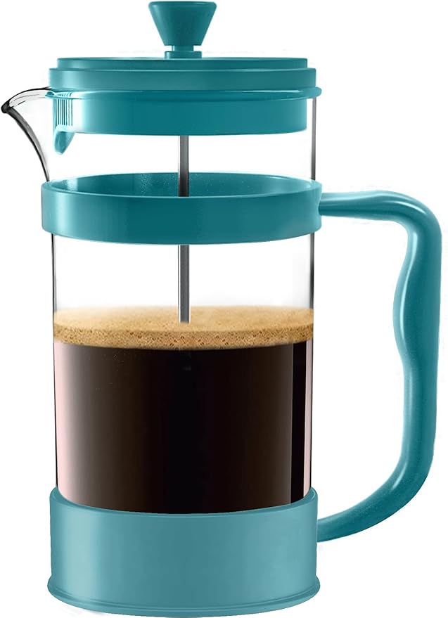 Utopia Kitchen French Press Espresso and Tea Maker with Triple Filters, Stainless Steel Plunger and Heat Resistant Borosilicate Glass (Aqua, 34-oz (Pack of 1))