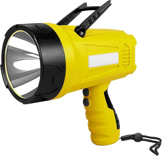 10000 Lumen Rechargeable Ultra Bright LED Spotlight Flashlight, High Powered Work Light + Collapsible Tripod - Perfect for Camping, Hiking, Hunting, Emergencies & Outdoors