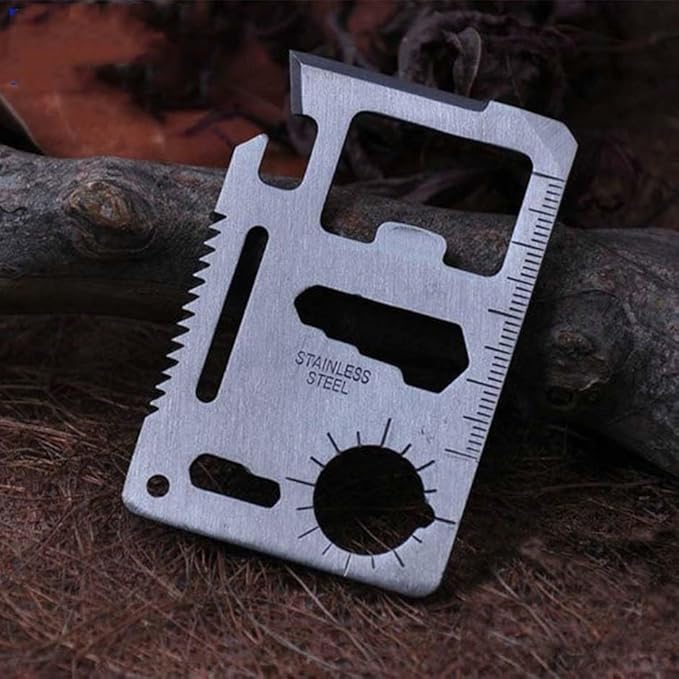 Gixaxak Outdoorsman 11 in 1 Stainless Steel Credit Card Pocket Sized Survival Multi-Functional Gadget Tool for Camping Hiking or Emergency Survival Multitool Card Camping Tool EDC Kit in Your Wallet