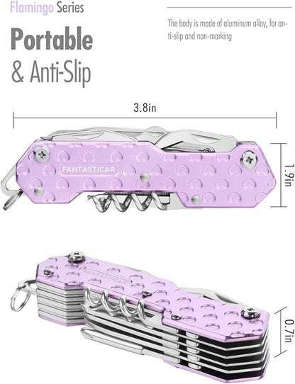 FantastiCAR 15 in 1 Multi-tool with Cute Hearts, EDC Folding Pocket Knife with Premium Gift Box for Camping, Fishing, Hunting, Survival, Outdoor (Pueple Hearts)
