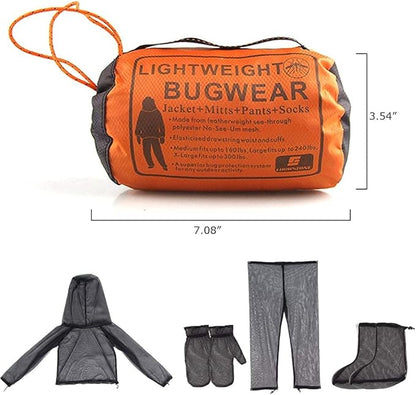 4 Pieces Mosquito Net Suit– Jacket Hood & Pants& Mitts & Socks Sets Light-Weight& Breathable Mesh Clothing for Men & Women, Ideal for Fishing, Hiking, Camping, Farming and Gardening (L/XL)
