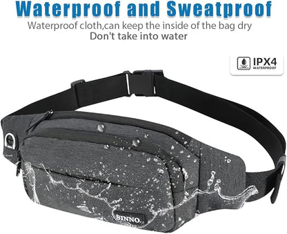 SINNO Large Crossbody Fanny Pack for Women Men Belt Bag With 4-Zipper Pockets for Travel Running Hiking Workout Dog Walking Outdoors Sport Fishing Waist Pack Bag Carrying All Phones