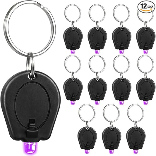 12 Pack Mini UV LED Keychain Flashlight, 395nm UV Light Keychain Flashlight, UV Keychain Flashlight, UV Keychain Light Black Light for Detections