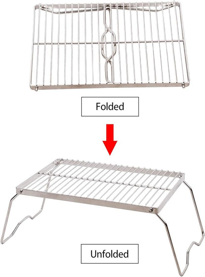 Campfire Grill 304 Stainless Steel Grate, Folding Camping Grill Heavy Duty with Carrying Bag, Medium
