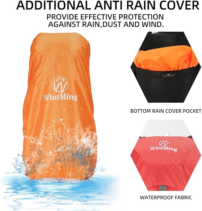 King'sGuard Hiking Backpack for Men and Women 70L+5L Waterproof Lightweight Camping Daypack with Rain Cover for Outdoor Travel Mountaineering - Frameless (Red)