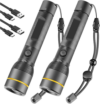 2 Pack Led Flashlights High Lumens Rechargeable — 990000 Lumen Super Bright Flashlight led Flashlight Rechargeable, Rechargeable Flashlights, Powerful flashlights for Home Emergencies Camping Hiking