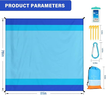 Beach Blanket Oversized Extra Large 78" X 81",Waterproof Sandproof Beach Blanket 1-7 Adults Lightweight Durable for Travel Camping Hiking Picnic