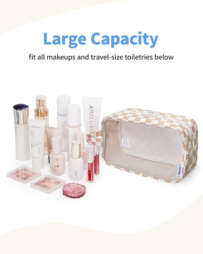Narwey Clear Makeup Bag Cosmetic Bag with Zipper for Travel, Clear Toiletry Bags for Traveling Toiletries Women Men, Make Up Pouch Organizer with Handle, Skincare Bag (Light Checkerboard)