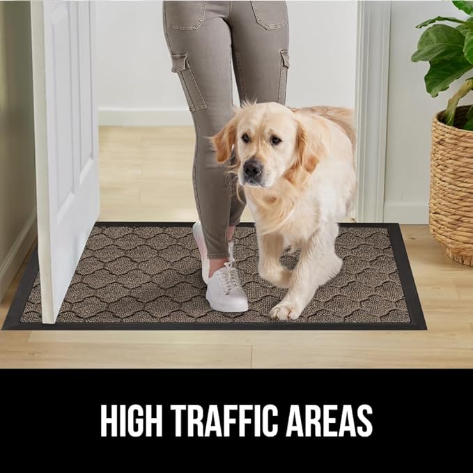 GORILLA GRIP 100% Waterproof All-Season WeatherMax Doormat, Durable Natural Rubber, Stain and Fade Resistant, Low Profile, Indoor Outdoor Doormats, Easy Clean Patio Entry Mat, 17x29, Latte Quatrefoil