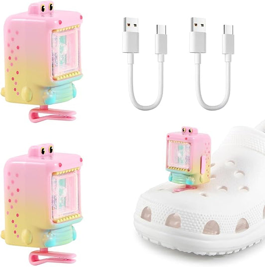 Dinosaur Lights for Croc, 2Pcs USB Rechargeable Headlights for Clogs, Flashlight for Night Walking, Camping, Walking Dog (Pink)