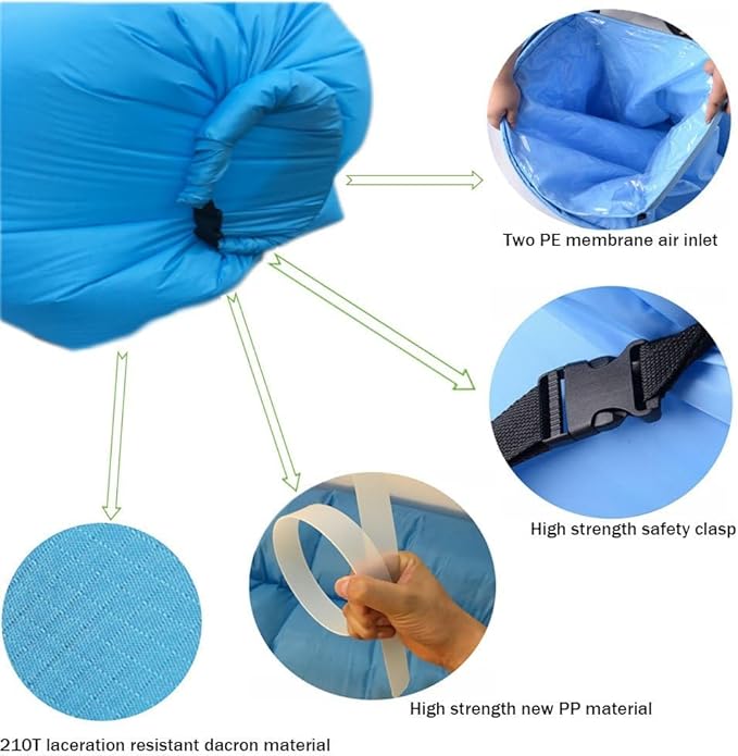 HaiChao Inflatable Lounger Sofa Air Chair Sofa Sleeping Bag Couch Air Sofa Bed for Lakes, Beaches, Garden, Camping (Blue)