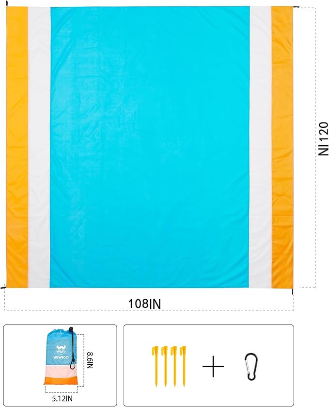 Beach Blanket Waterproof Sandproof Beach Mat 79" X 83" /10'x9'for 2-8 Adults Quick Drying Outdoor Picnic Mat Beach Accessories for Travel, Camping, Hiking
