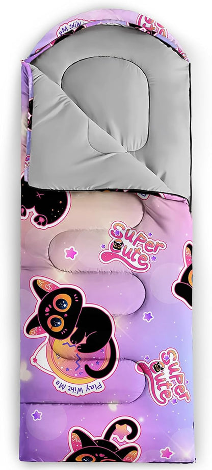AILONEN Cartoon Fox Camping Sleeping Bag for Boys Girls Adults,Lightweight & Waterproof,3 Season Warm & Cold Weather,Portable,Kawaii Fox Printed Sleeping Bag,Traveling,Camping,Hiking