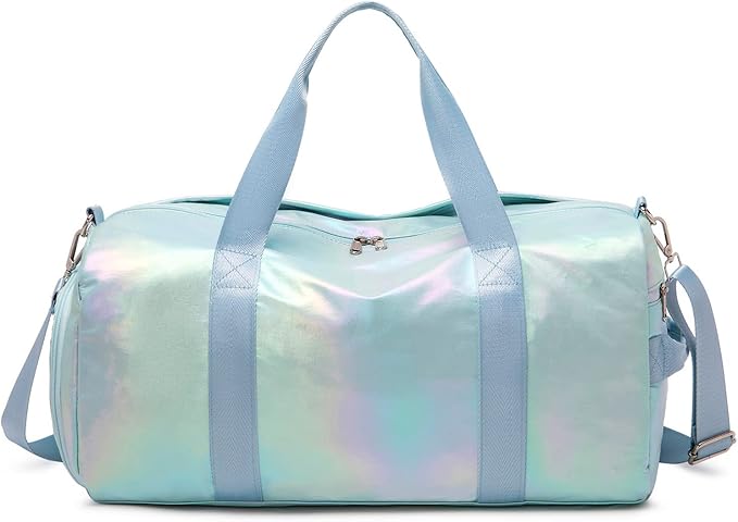 Sports Gym Dance Bag for Women Girls, Shimmery Waterproof Duffle Travel Bag With Shoes Compartment and Wet Dry Pocket (Green)