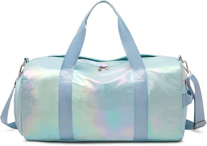 Sports Gym Dance Bag for Women Girls, Shimmery Waterproof Duffle Travel Bag With Shoes Compartment and Wet Dry Pocket (Green)